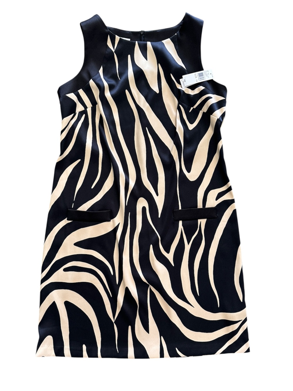 Sleeveless Black & Cream Zebra Print Midi Dress NWT Size 14